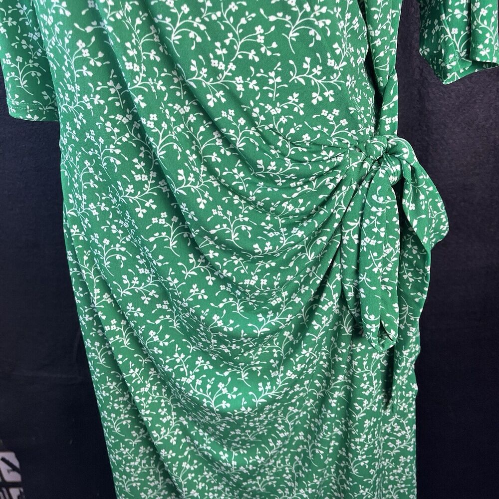MSK Wrap Dress Lg Kelly Green Floral St Patrick’s Day Midi Retro 70s 80s 90s Y2K - Picture 3 of 9